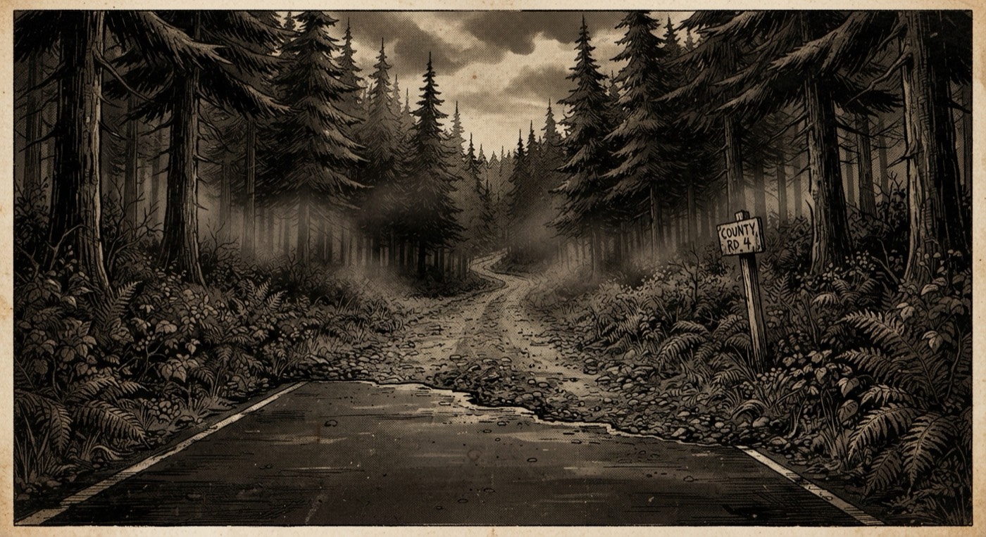The county road east of the Mountain Loop